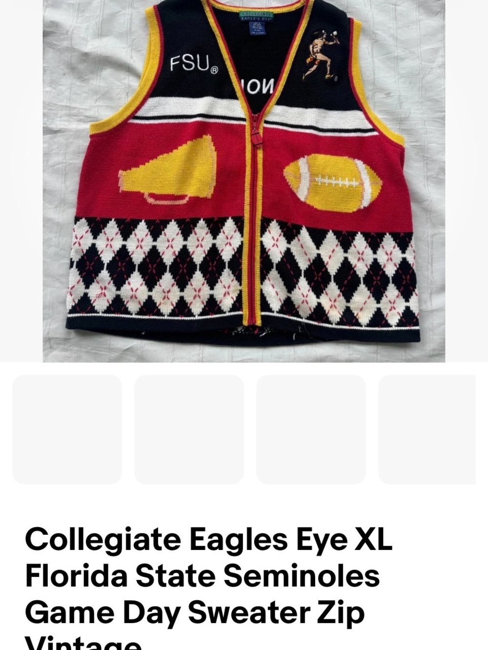 Collegiate Eagles Eye Zip-Up Game Day Sweater Vest - garnet gold, Florida State